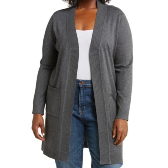 By Design Long Tunic Length Cardigan - Charcoal Gray Size L - Picture 2 of 7